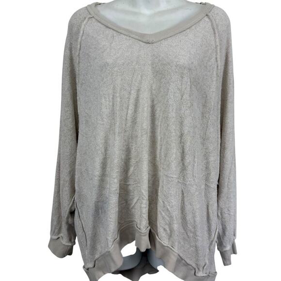 Free People V-Neck Dolman Sleeve Terry Oversized Pullover Sweater Sweatshirt XS - Picture 1 of 16